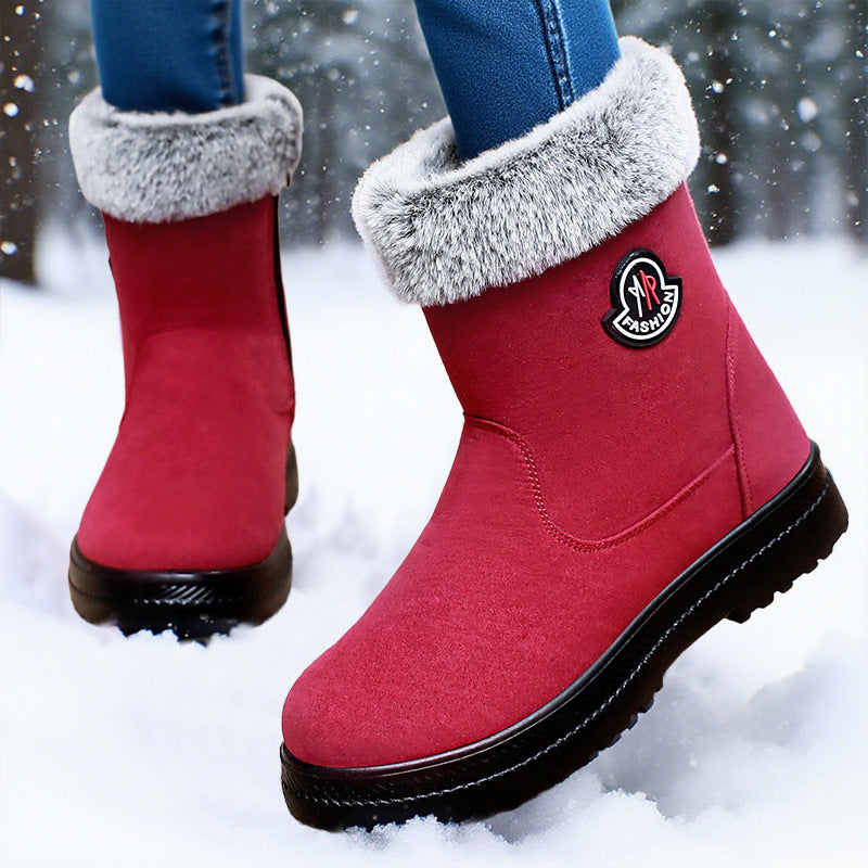 Cotton-padded Shoes With Velvet Women's Long Tube High-top Snow Boots