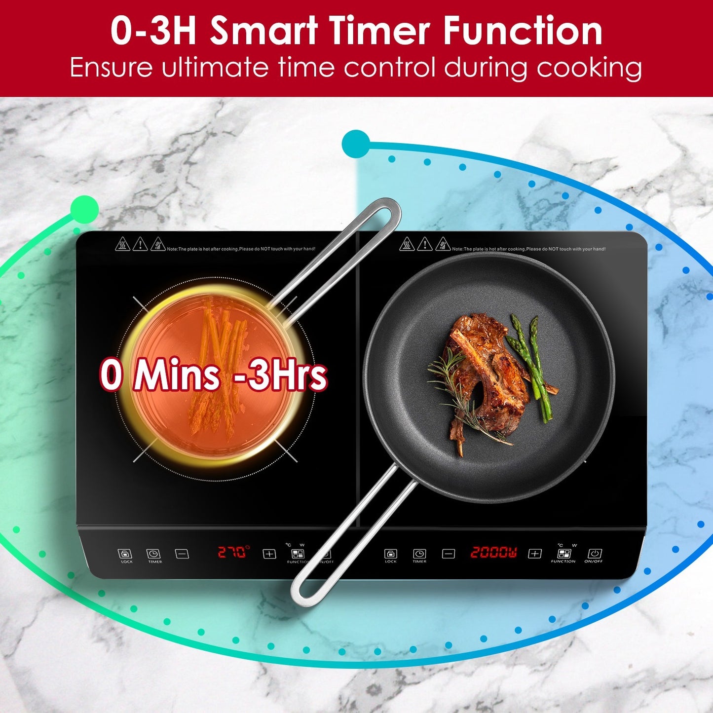 1Pc 4000W Induction Cooktop Portable Double Induction Cooker Electric Dual Burner Stove Countertop Hot Plate With 9 Power 9 Temperature 3H Timer