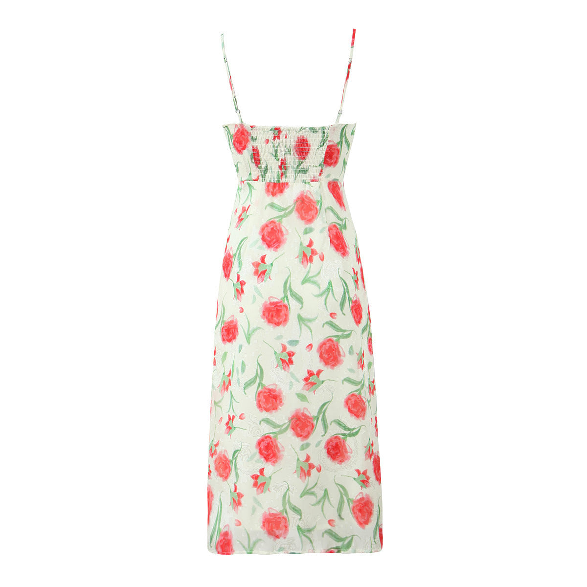 Printed Sling Slim Fit Backless Mid-length Dress