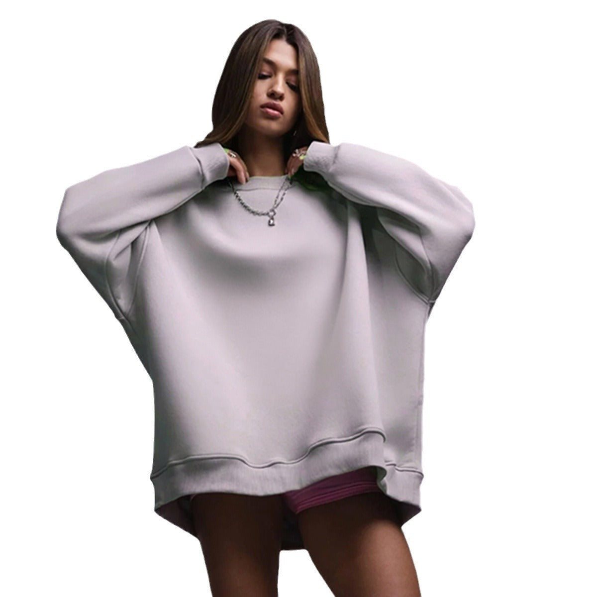 New Women's Polar Fleece Brushed Hoody Casual Round Neck Sweater