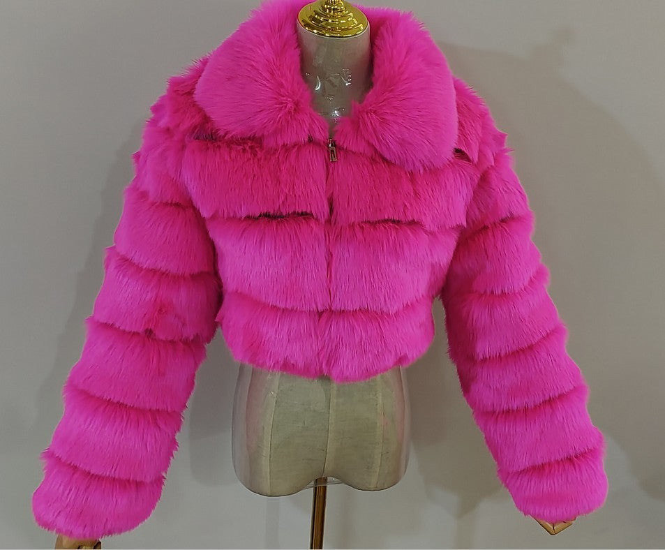 Women's Fur Coat Fox Fur Stitching Short Lapel Long Sleeve Coat