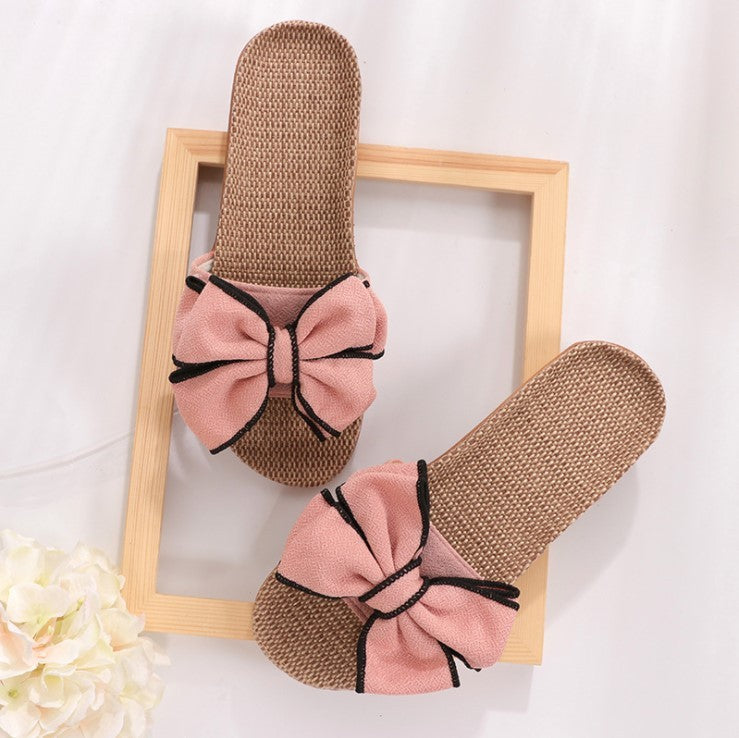Summer slippers female bow flat linen slippers