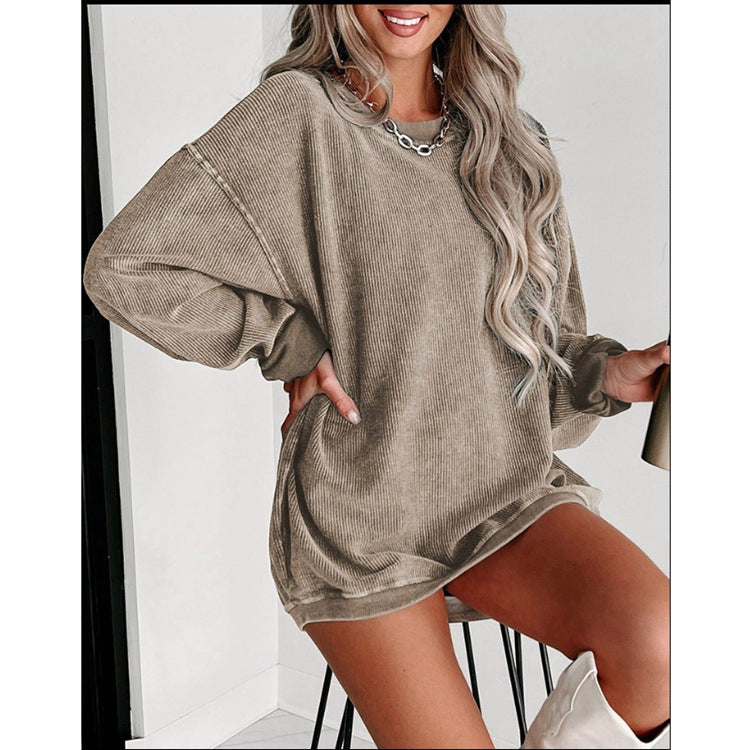 Women's Clothing Popular Brushed Hoody Women's Loose Crew Neck Top
