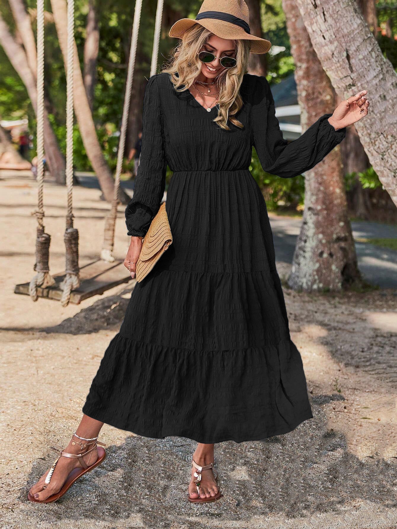 New Spring Style Lantern Sleeve Stitching Women's Clothing Dress