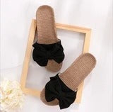Summer slippers female bow flat linen slippers