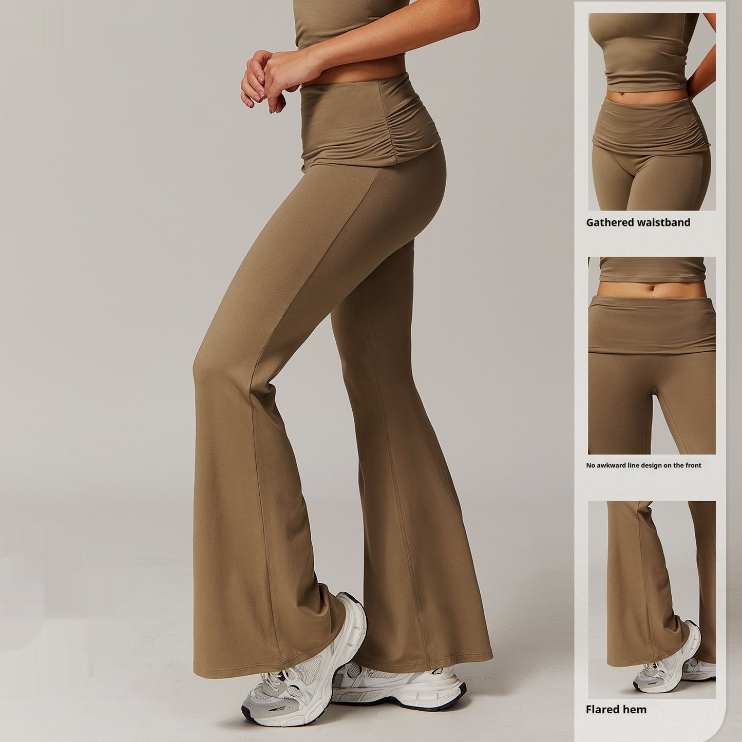 Wool Pleated Yoga Fold High Waist Running Sports Skinny Versatile Bell-bottom Pants