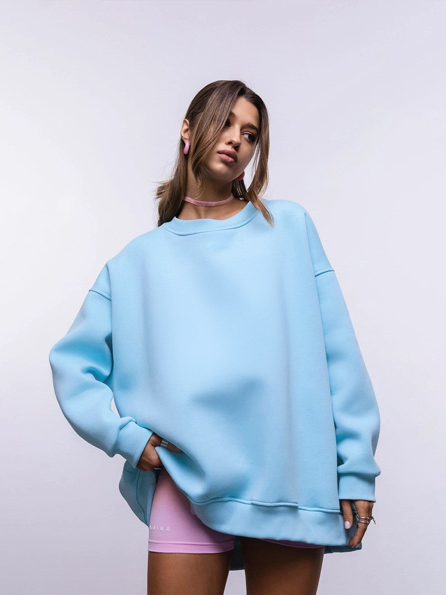 New Women's Polar Fleece Brushed Hoody Casual Round Neck Sweater