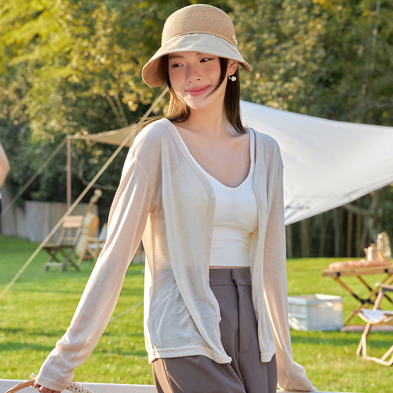 Lyocell Tencel Sun Protection Cardigan Thin Women's Ice Silk Knitted Coat