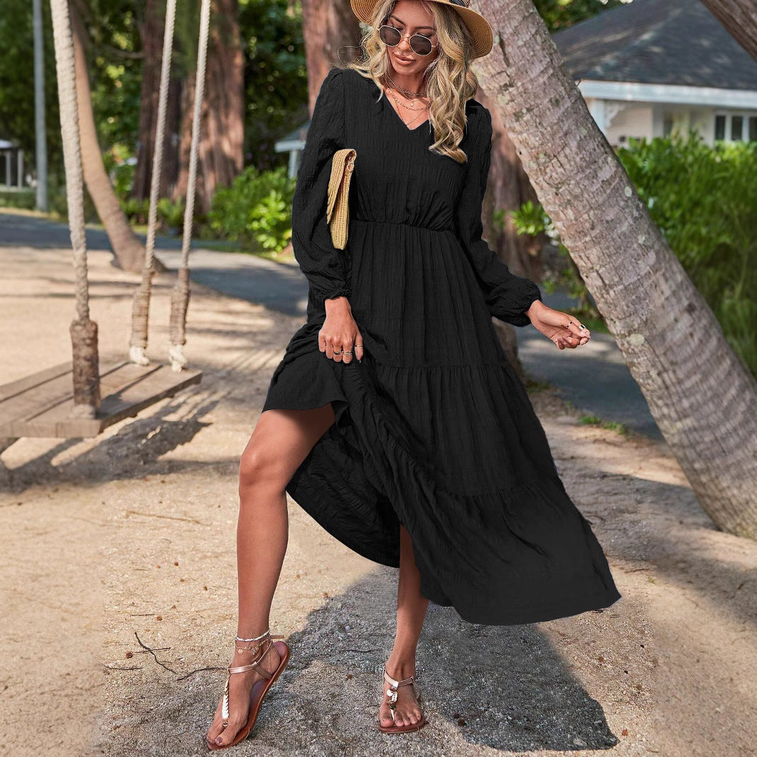 New Spring Style Lantern Sleeve Stitching Women's Clothing Dress