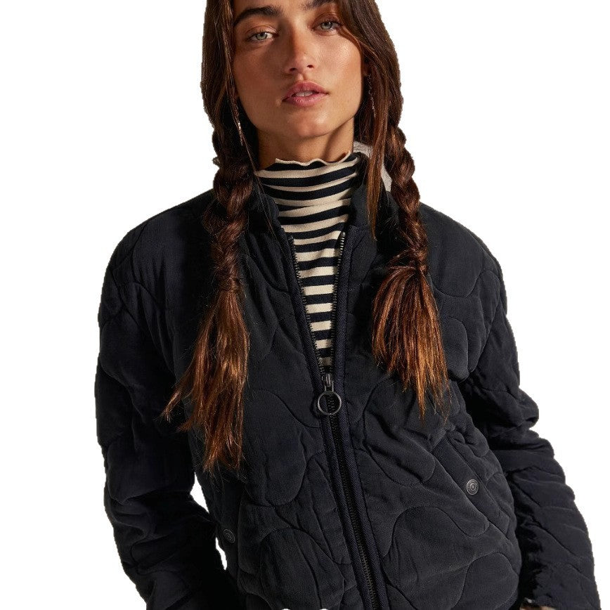 Women's Casual Quilted Cotton Jacket Loose Stand Collar Coat