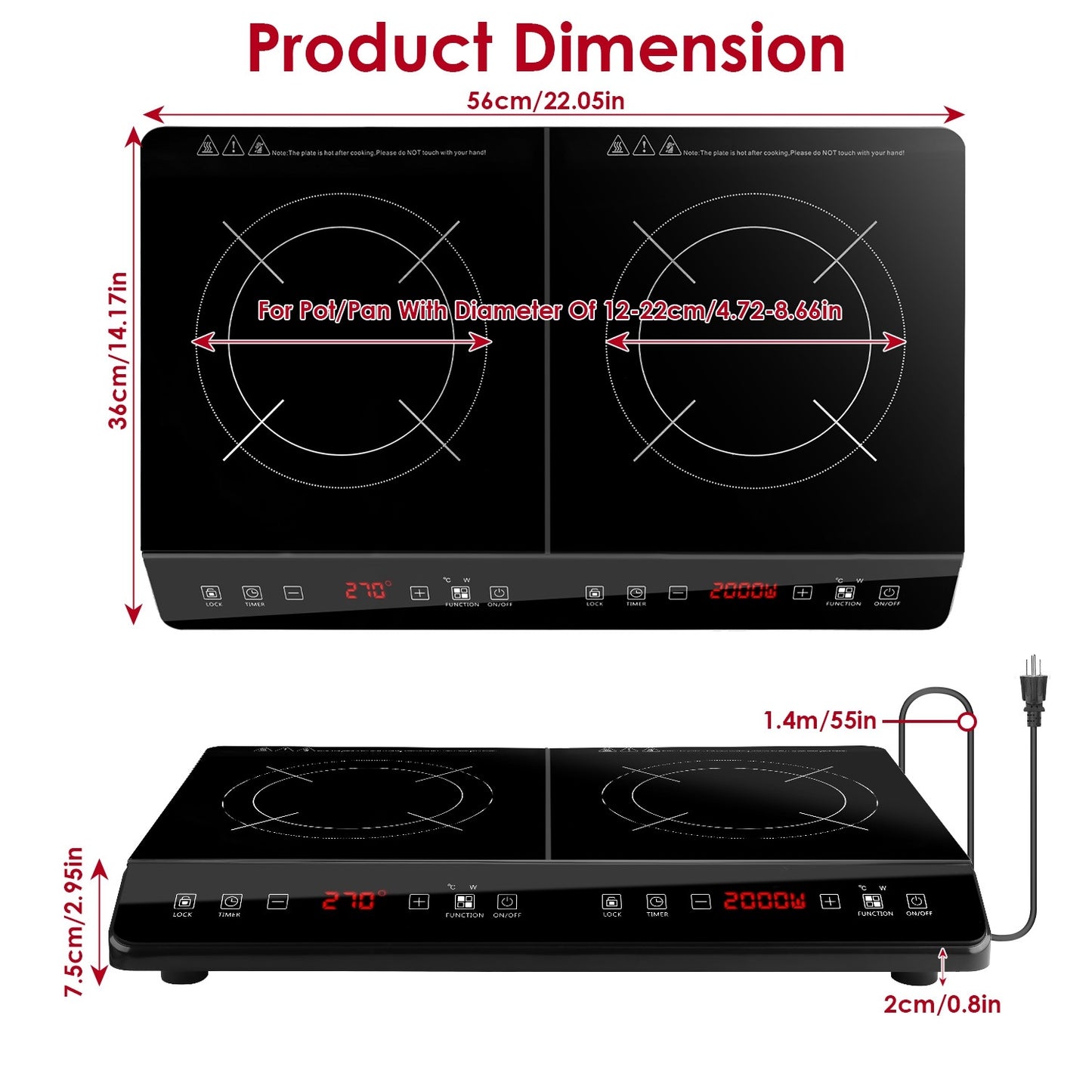 1Pc 4000W Induction Cooktop Portable Double Induction Cooker Electric Dual Burner Stove Countertop Hot Plate With 9 Power 9 Temperature 3H Timer