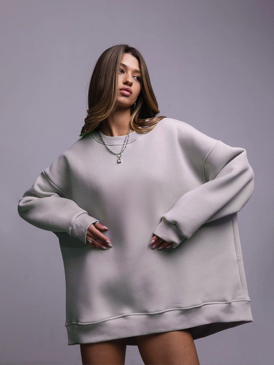 New Women's Polar Fleece Brushed Hoody Casual Round Neck Sweater