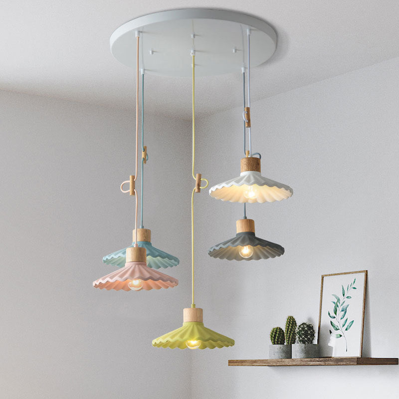 Cement Solid Wood Chandelier Colored Lights