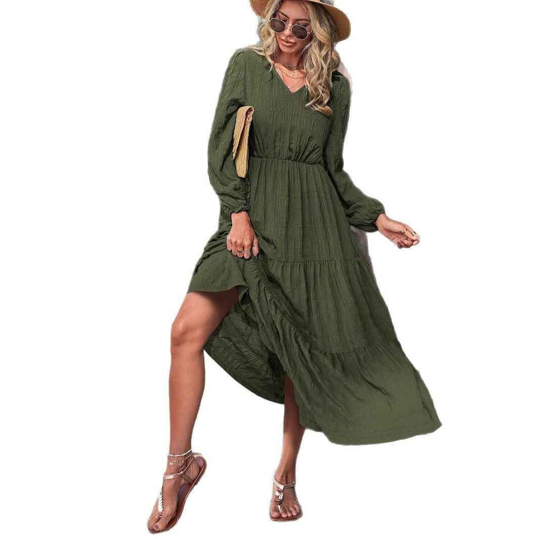 New Spring Style Lantern Sleeve Stitching Women's Clothing Dress