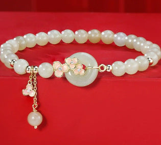 Peach Blossom Hetian Jade Bracelet Sterling Silver