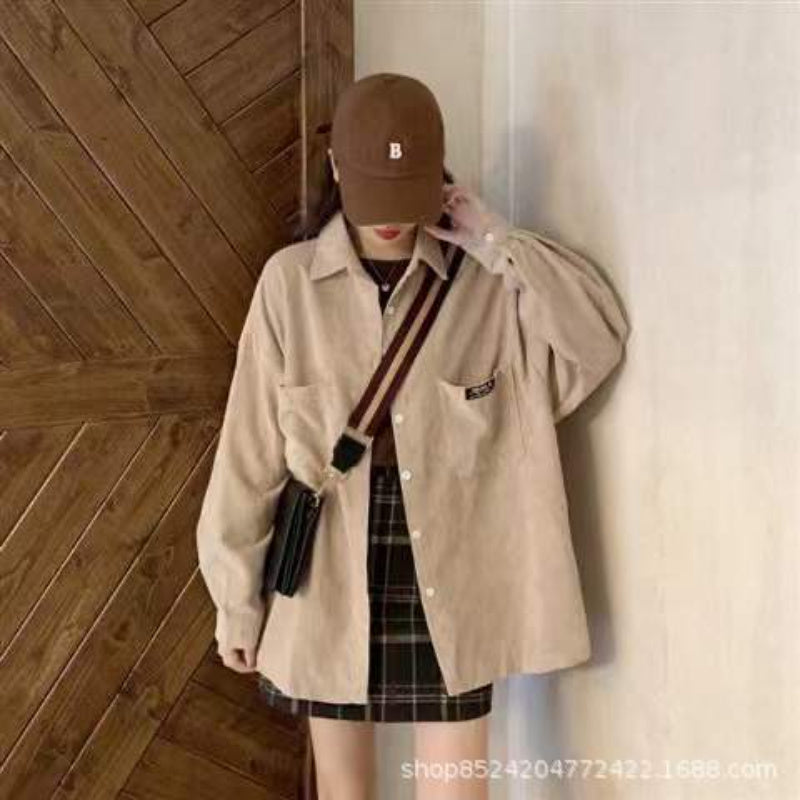 Corduroy Shirt Women's Autumn Long-sleeved Top Loose Lazy Style Shirt Jacket