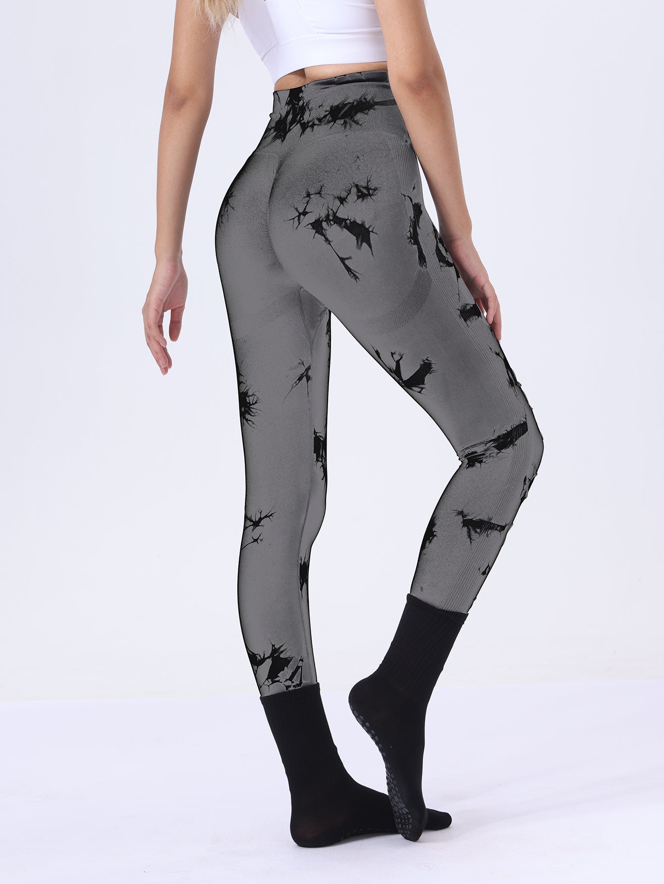7 Pack Wholesale Fashion Women Sports Yoga High Waist Tie Dye Print Ripped Hollow Leggings Pants