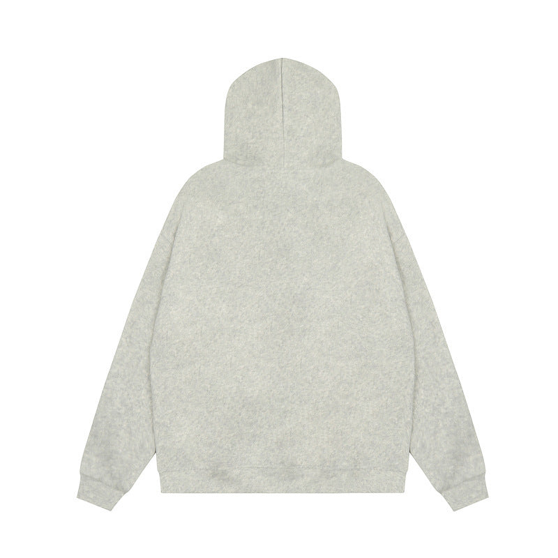 American Retro Alphabet Embroidery Fur Collar Hood Brushed Hoody