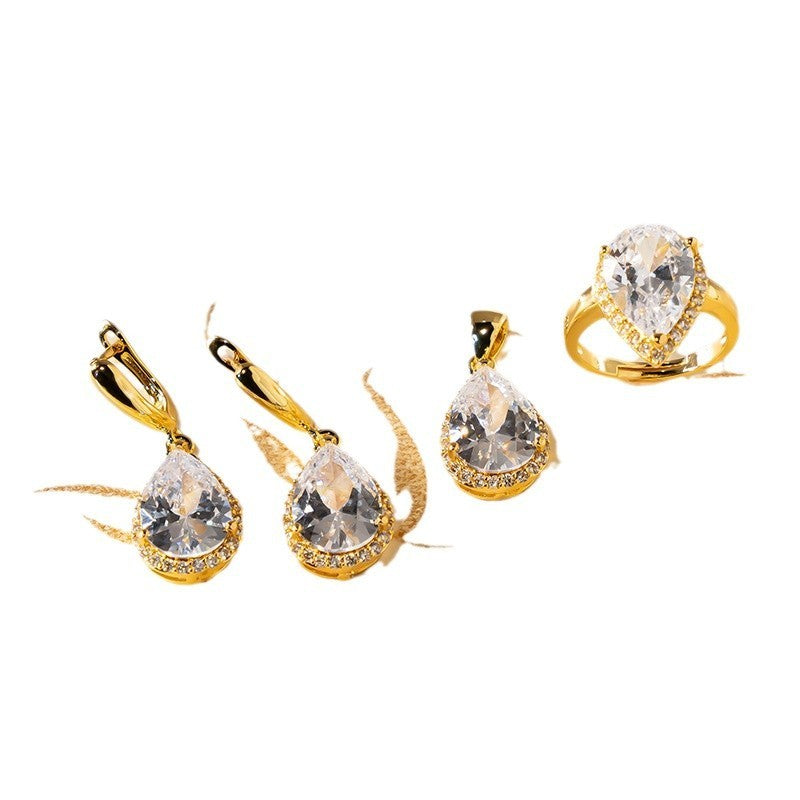 Drop-shaped Zircon Non-fading Ornament Three-piece Set