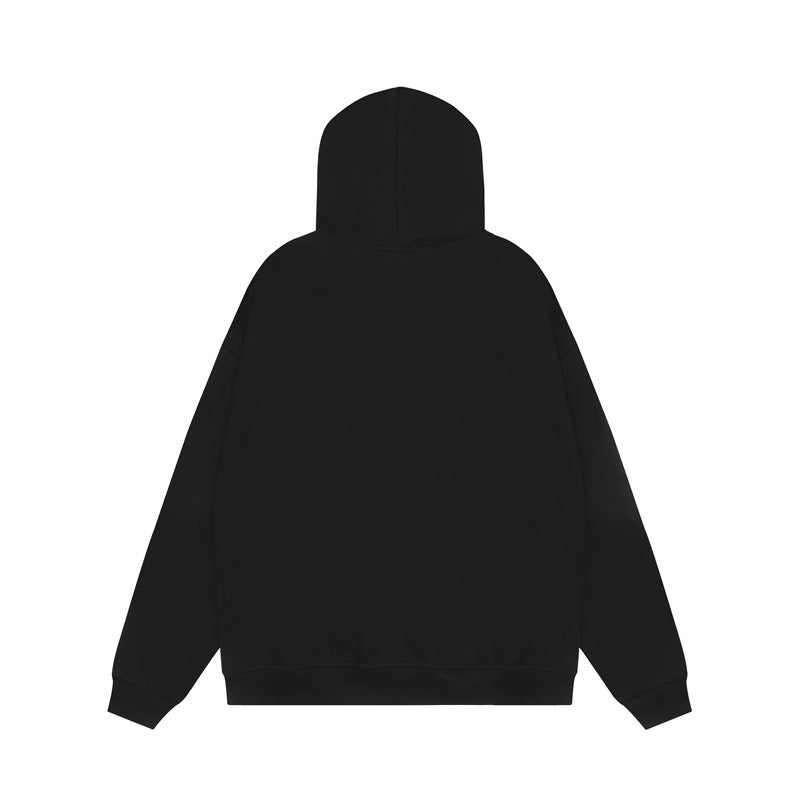 American Retro Alphabet Embroidery Fur Collar Hood Brushed Hoody