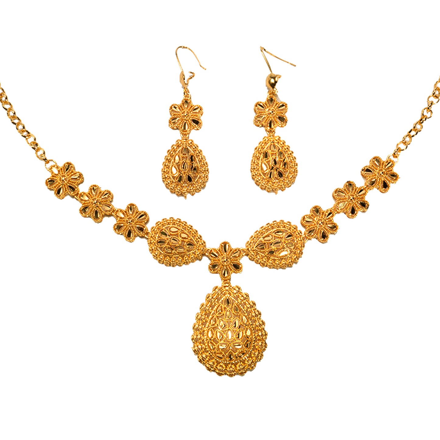 24K Gold Plated Bridal Necklace Two-piece Earrings Set India Dubai