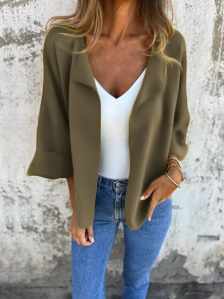 Women's Casual Suede Cardigan Solid Color Polo Collar Coat