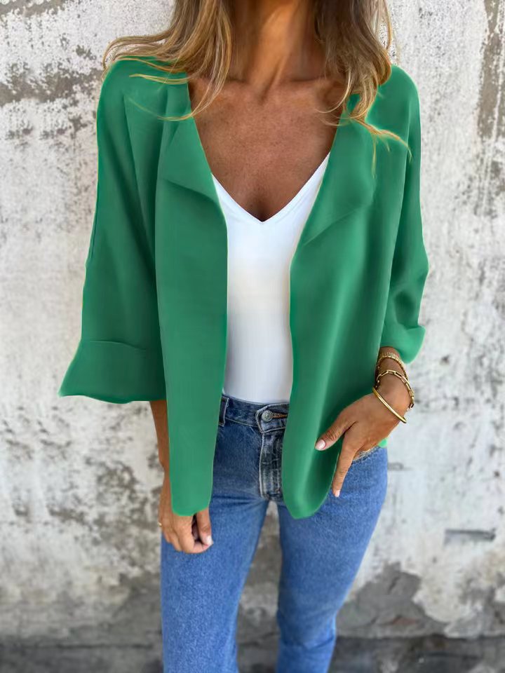 Women's Casual Suede Cardigan Solid Color Polo Collar Coat