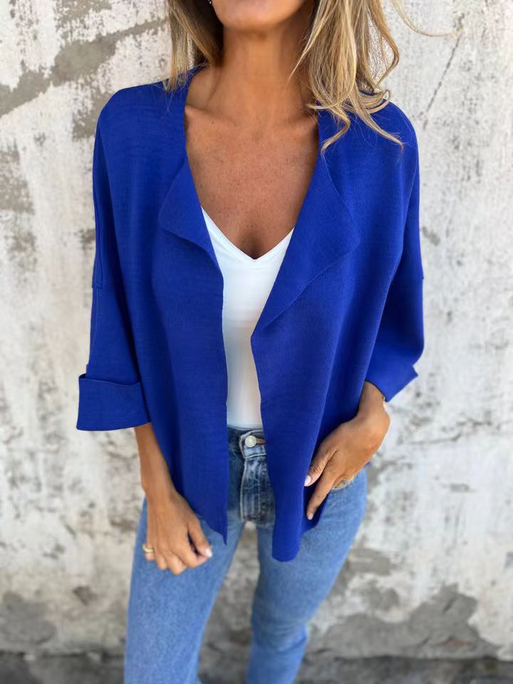 Women's Casual Suede Cardigan Solid Color Polo Collar Coat