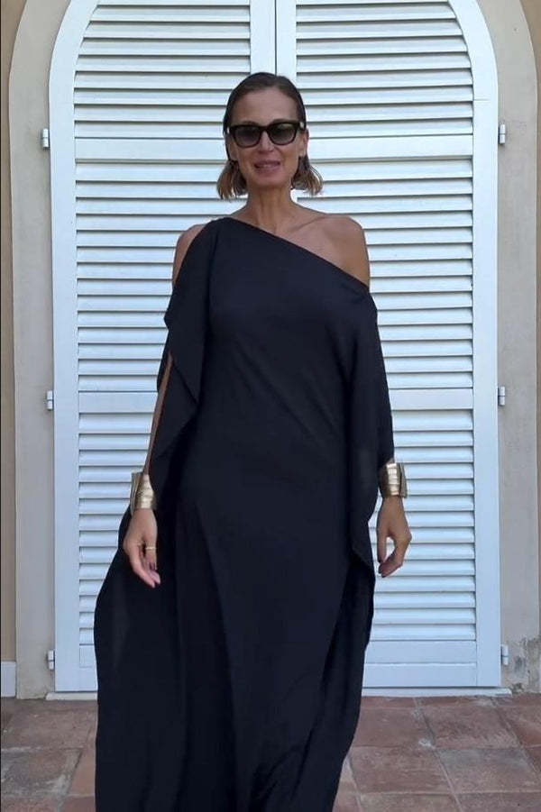 Pure Color Flowing Asymmetric Robe With Belt Dress