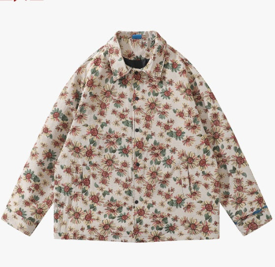 Unisex Long-sleeved Allover Printed Jacket Trench Coat