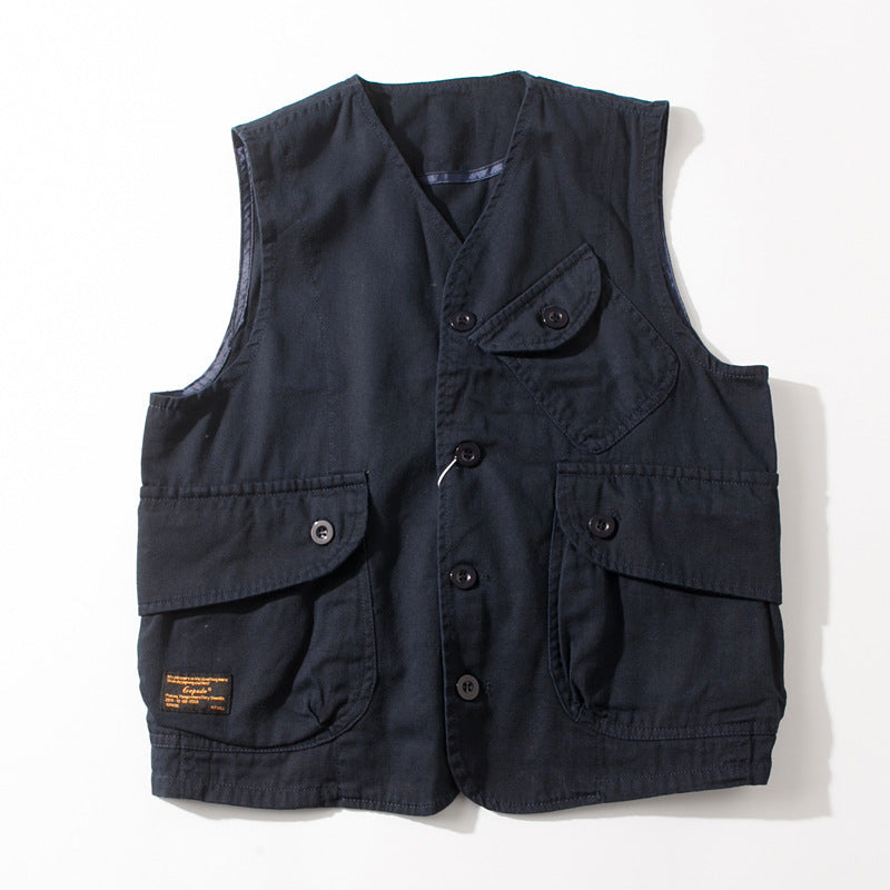 Multi-pocket Tooling Vest Women's Unisex BF Wind Loose Short Jacket Lovers All-match Retro Jacket