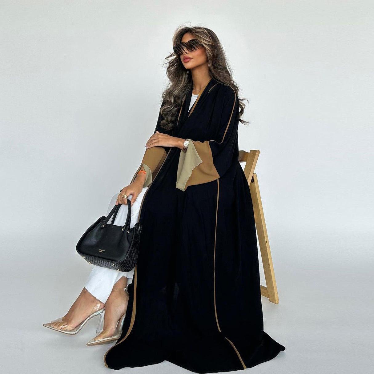Fashion Middle East Stitching Large Sleeves Cardigan Dubai Elegant Dress