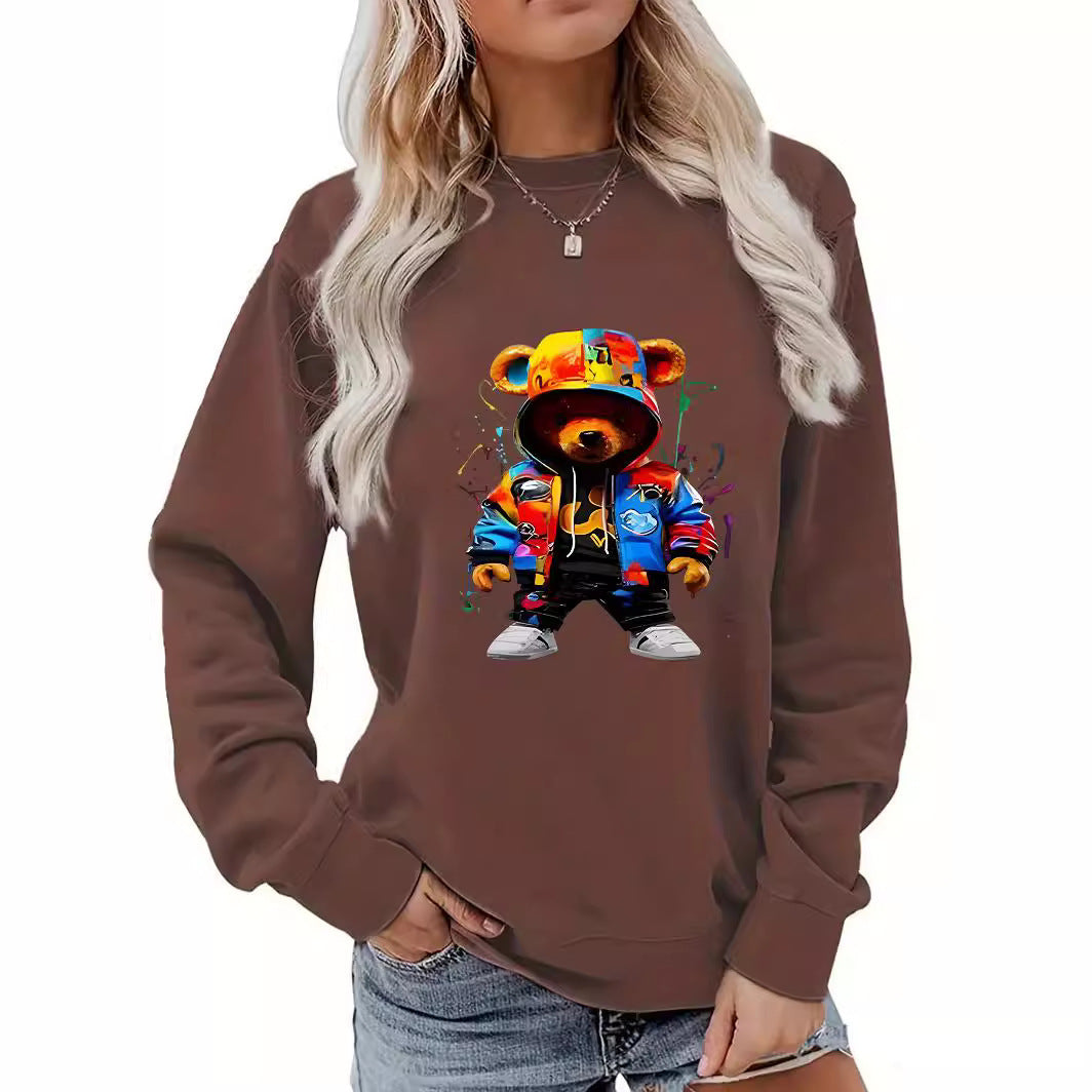 Women's Clothing Heel Wrapped Collar Brushed Hoody Round Neck Cartoon