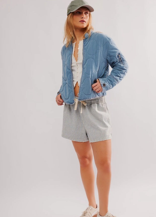 Women's Casual Quilted Cotton Jacket Loose Stand Collar Coat