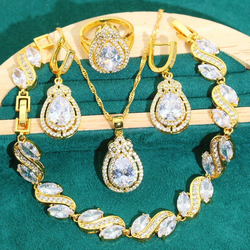 Anti-allergy Zircon Bracelet Necklace Earring Ring Ornament Suit