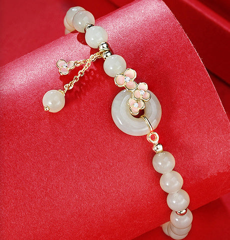 Peach Blossom Hetian Jade Bracelet Sterling Silver