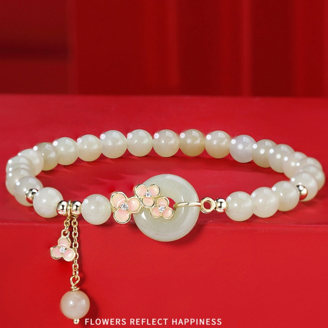 Peach Blossom Hetian Jade Bracelet Sterling Silver