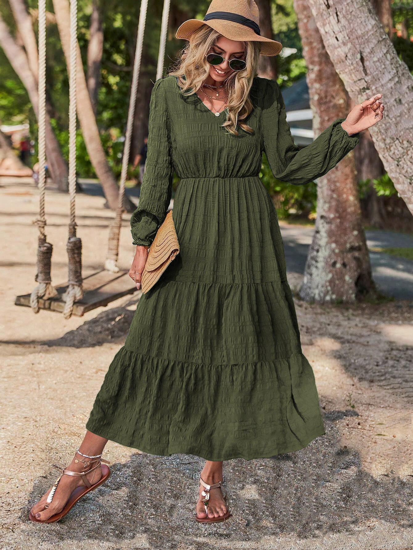 New Spring Style Lantern Sleeve Stitching Women's Clothing Dress