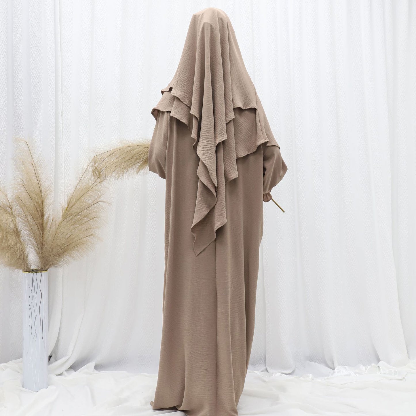 Dubai Turkey Solid Color Dress With Headscarf