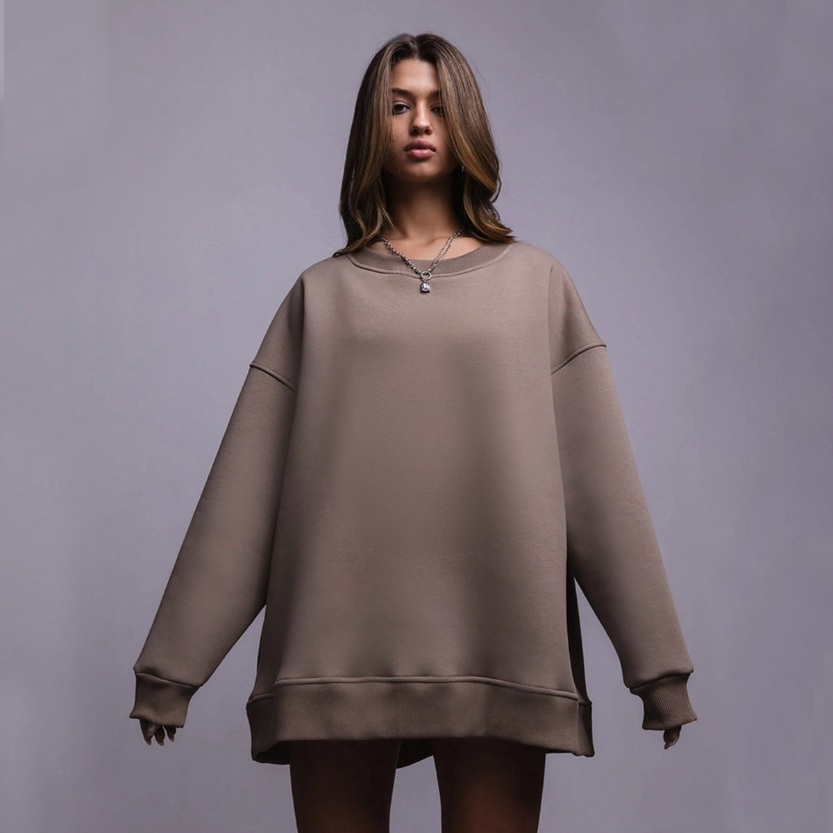 New Women's Polar Fleece Brushed Hoody Casual Round Neck Sweater
