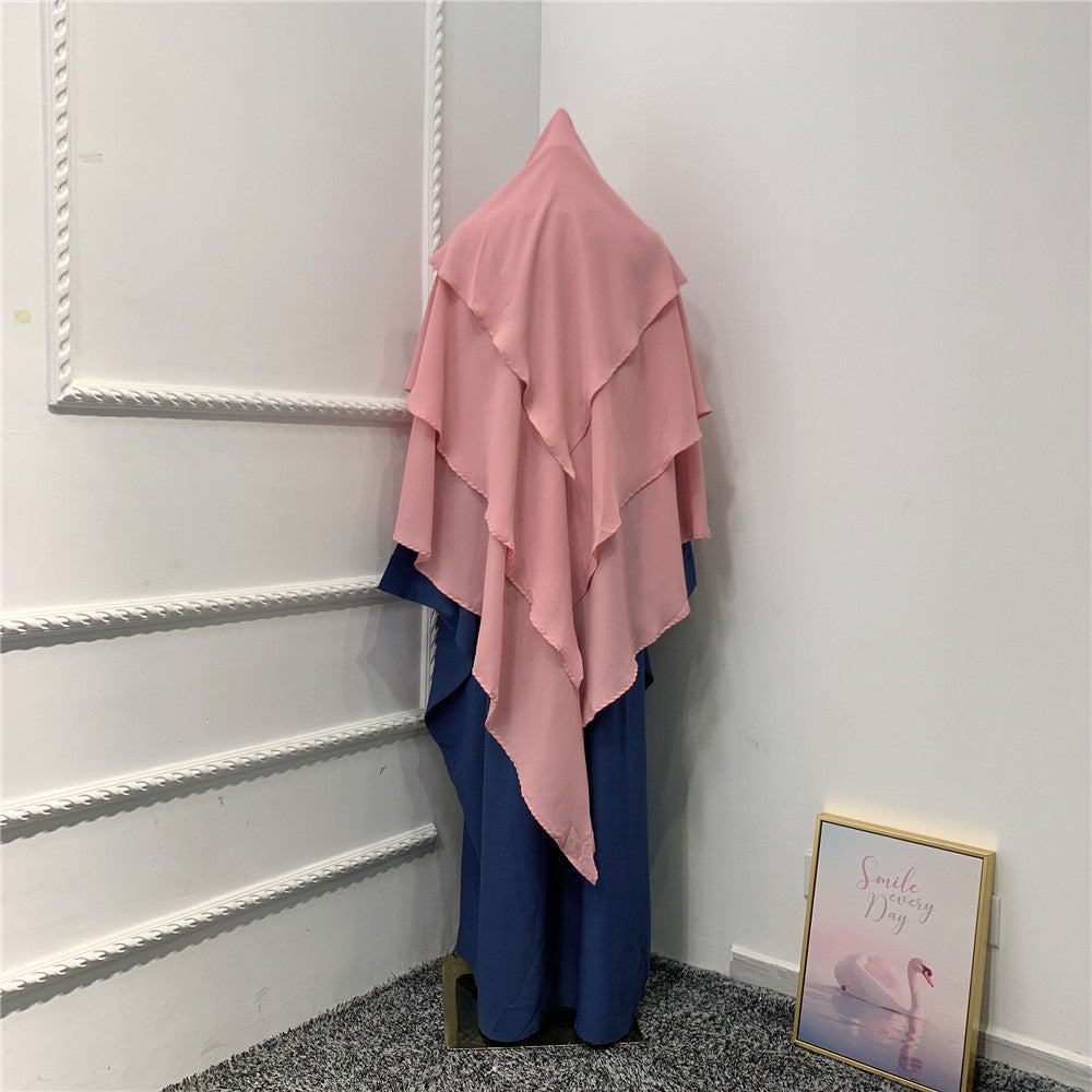 Fashionable Solid Color Three-layer Headscarf Dubai Travel Photo