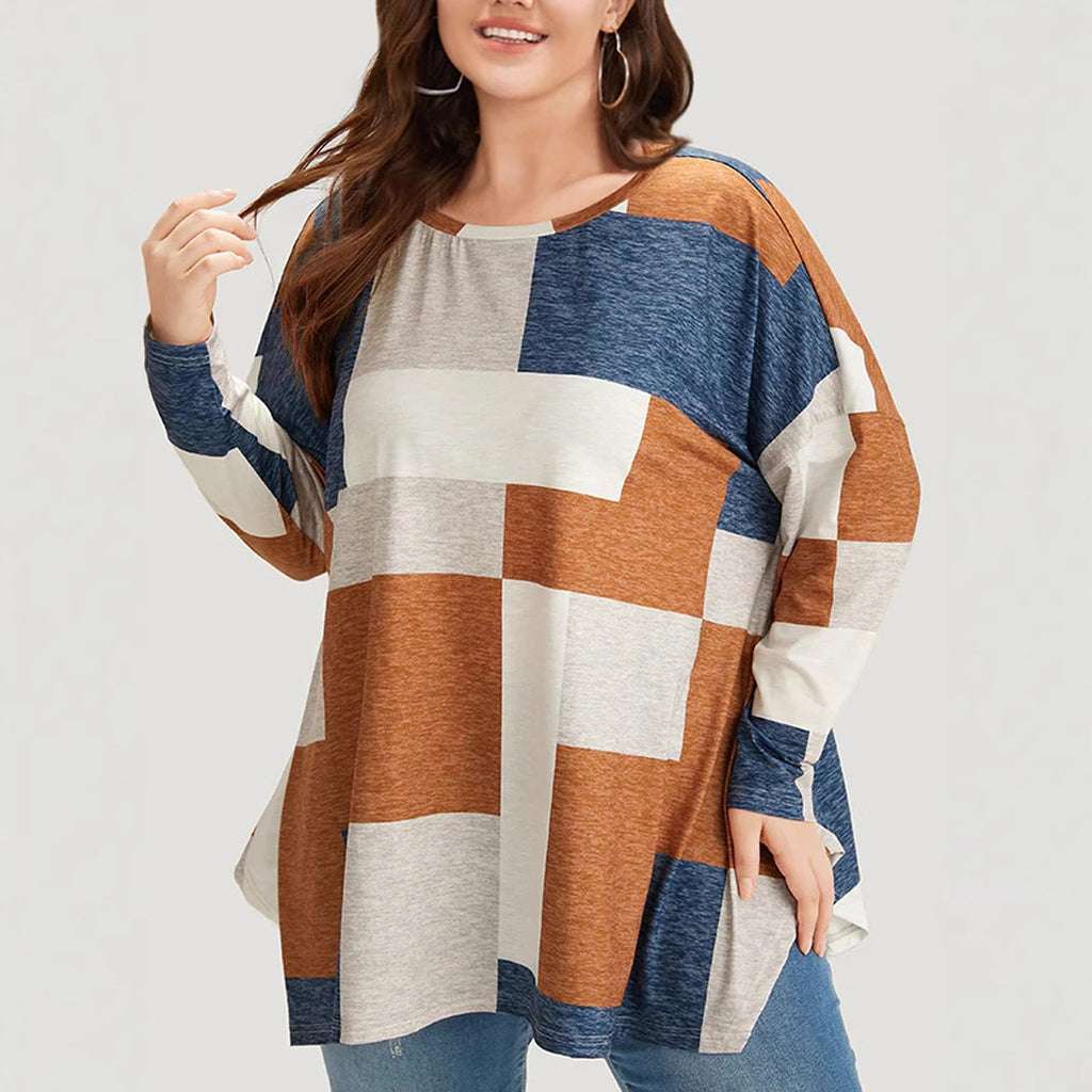 Fashion Casual Round Neck Printed Plus Size Long Sleeve T-shirt