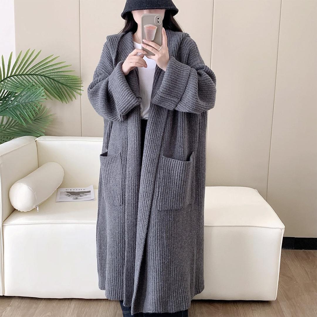 Loose Hooded Sweatshirt Women's Extended Cardigan Coat