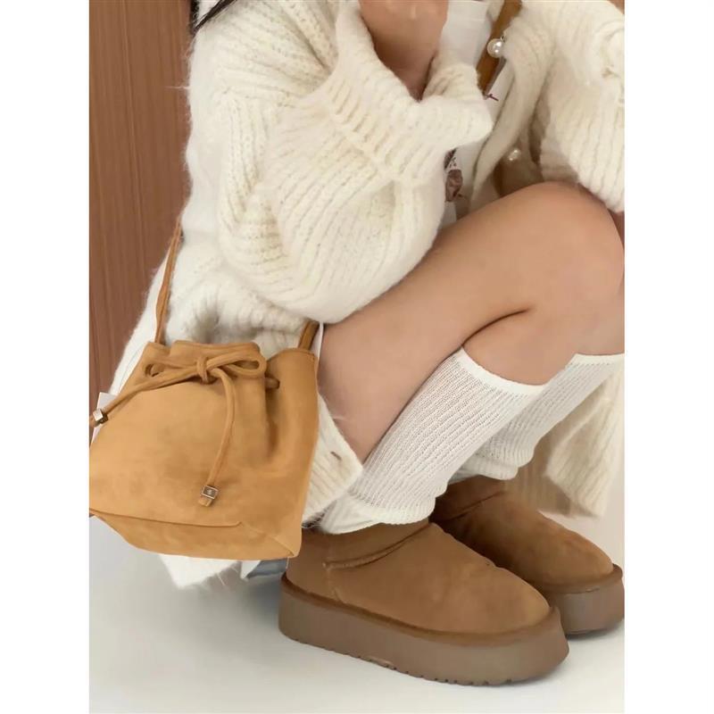 Brown Suede Shoulder Bag Simplicity Retro