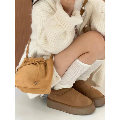 Brown Suede Shoulder Bag Simplicity Retro