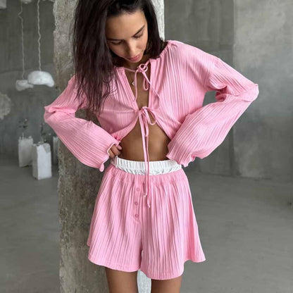 Fashion Striped Cardigan Two-piece Set Women