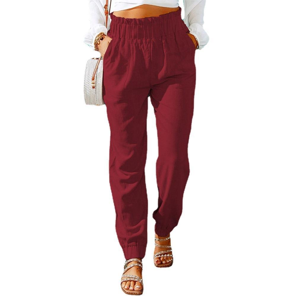 Women's Ruffled Elastic Belt High Waist Pants