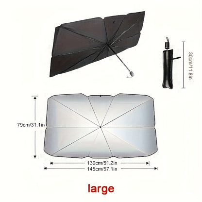 UPF50-Sunshade-UPF50- Compact Roll-Up Sunshade For Front Window - Heat Insulation And UV Protection, Easy-to-Use Auto Interior Accessory, Fits Most Vehicles, Sun Protection Curtain, Sleek Black Umb