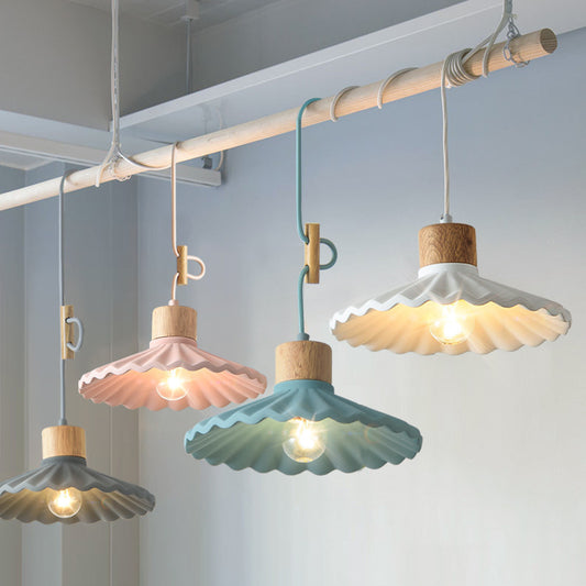 Cement Solid Wood Chandelier Colored Lights