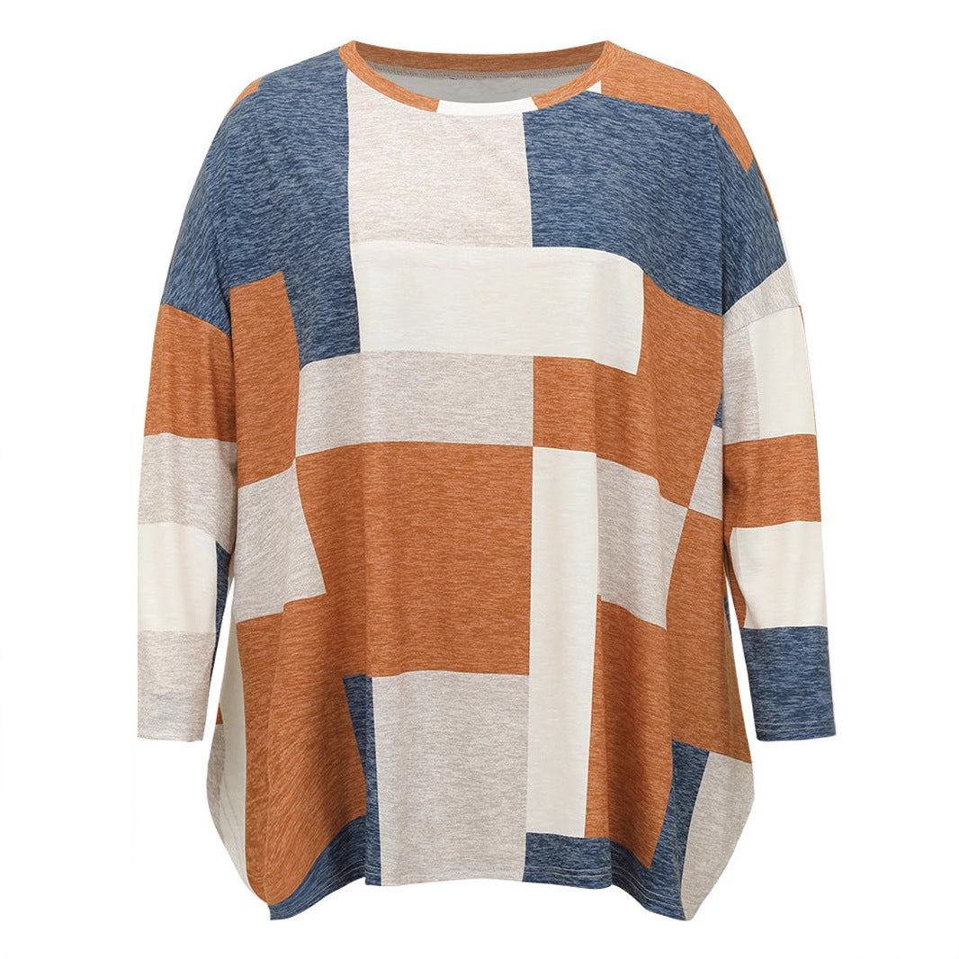 Fashion Casual Round Neck Printed Plus Size Long Sleeve T-shirt